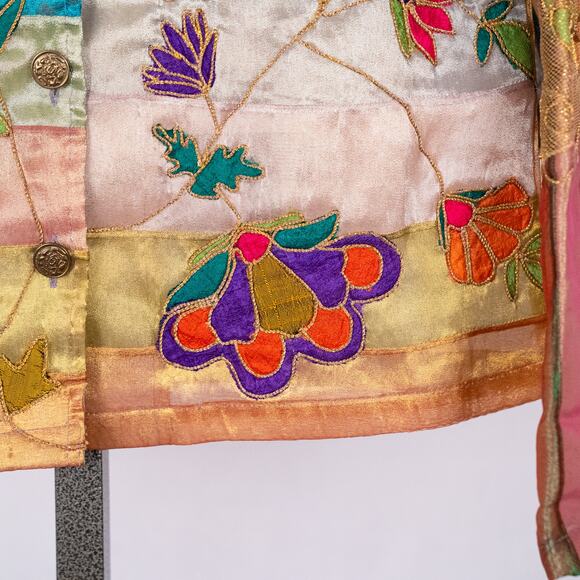 Sandy Starkman Mixed Media Floral Patchwork Art to Wear Jacket Women's SZ MEDIUM - Picture 5 of 11